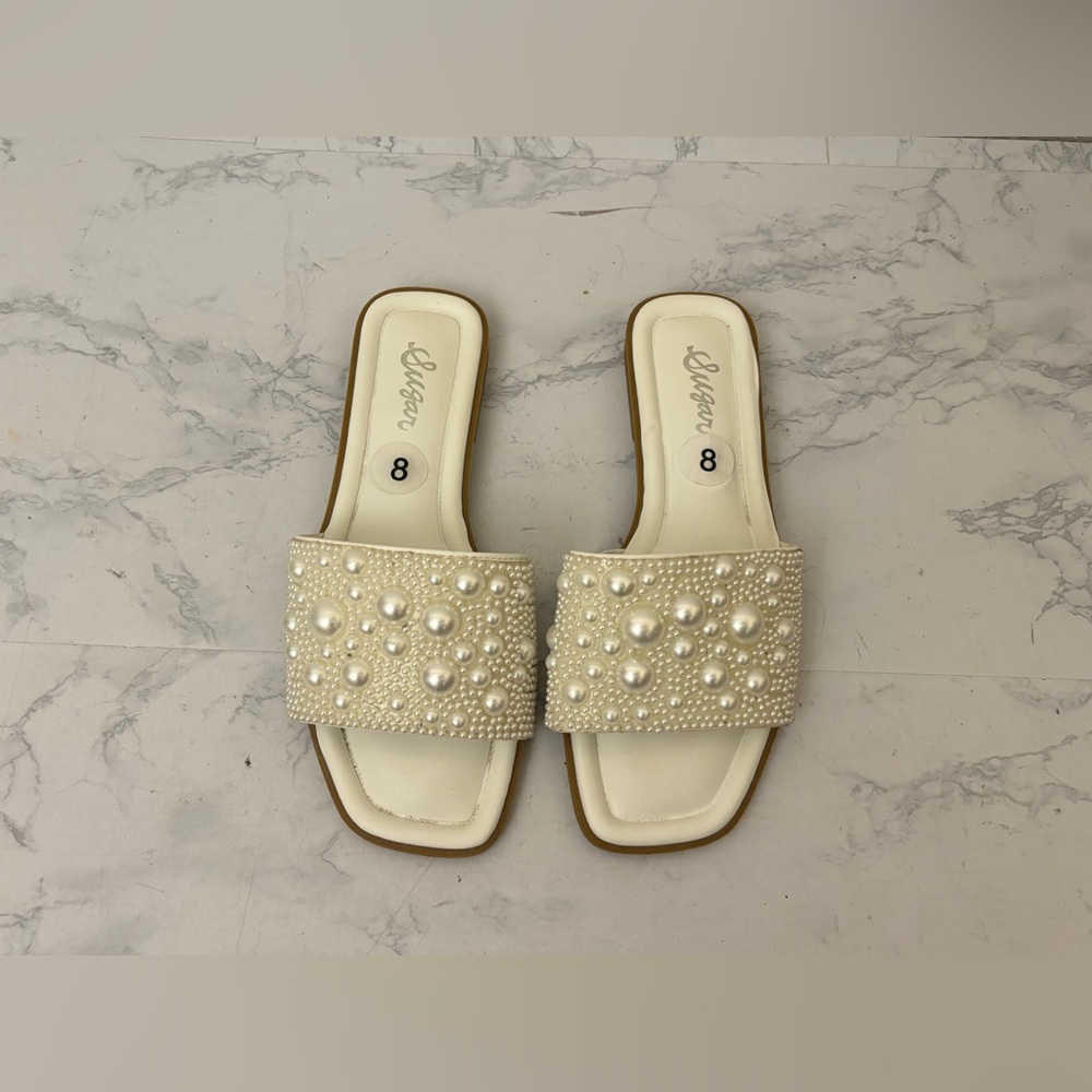 Sugar Ivory Pearl & Bead Slide Sandals